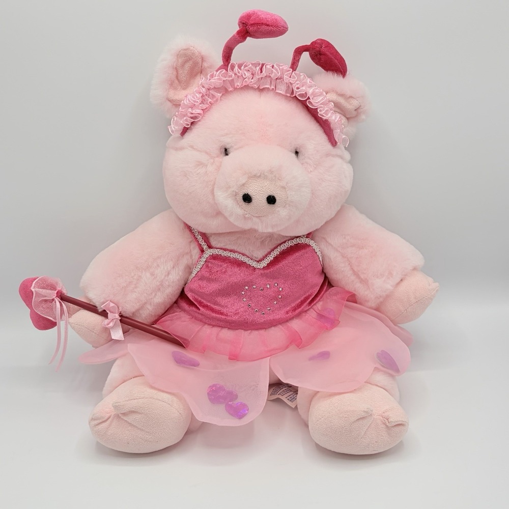 Vintage Build A Bear Pink Pig 18" Stuffed Plush Animal w/ Wired Ears Pink Fairy